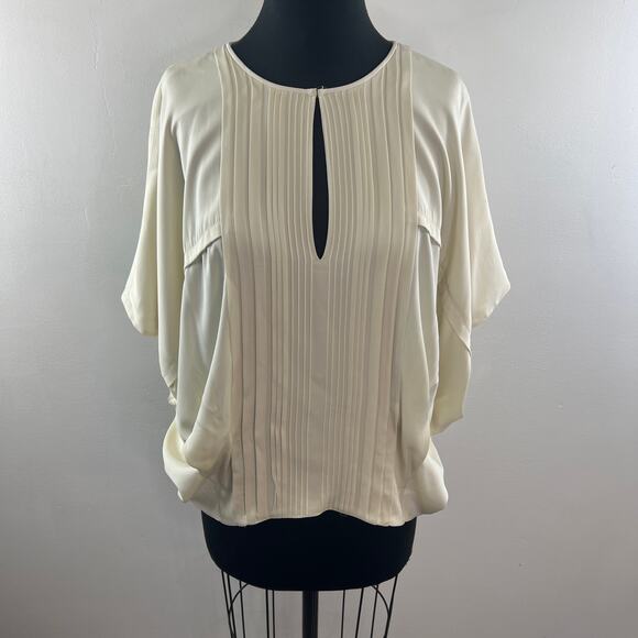 DVF Diane Von Furstenberg Ivory Pleated Blouse Silk Keyhole Neck Size M Medium - Picture 2 of 11